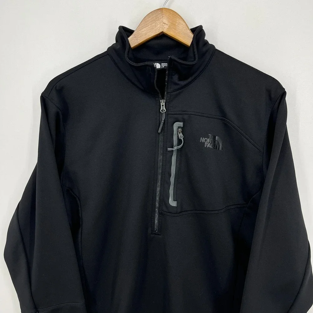 The North Face‎ 1/2 Zip Pullover Sweatshirt Men's L Black Zip Pocket TNF Logo